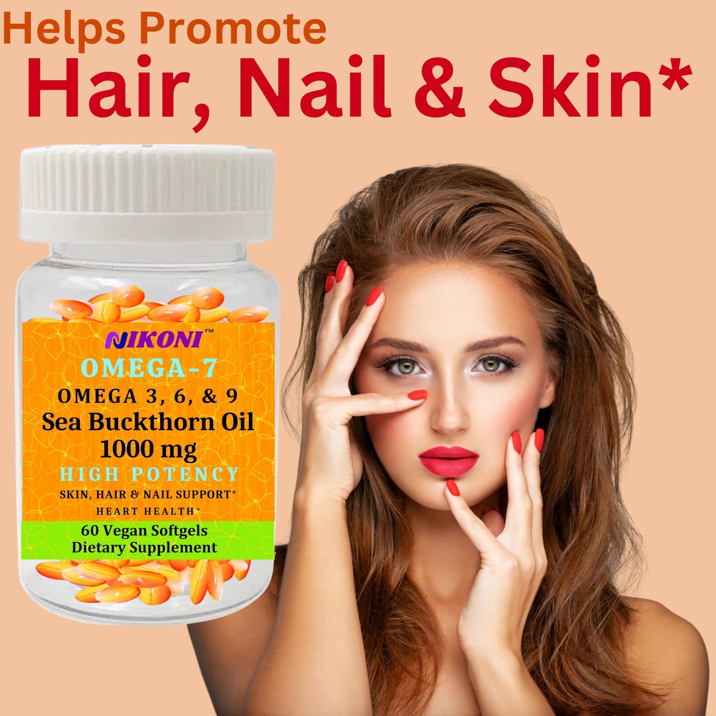Nikoni Organic Sea Buckthorn Oil Vegan Softgels forr Healthy Skin, Hair, Nails