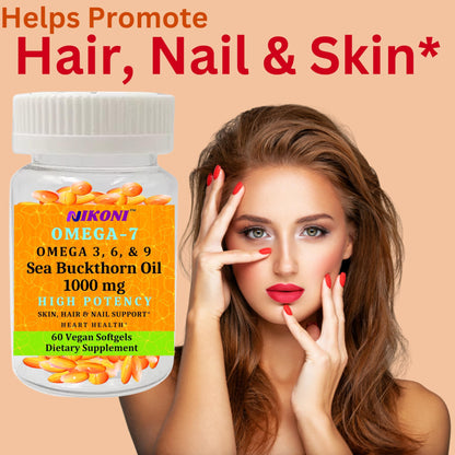Nikoni Organic Sea Buckthorn Oil Vegan Softgels forr Healthy Skin, Hair, Nails