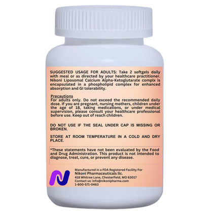 Liposomal Calcium AKG 1500mg, Vitamin C, D3, K2, Mg+ & Probiotics Soft gels