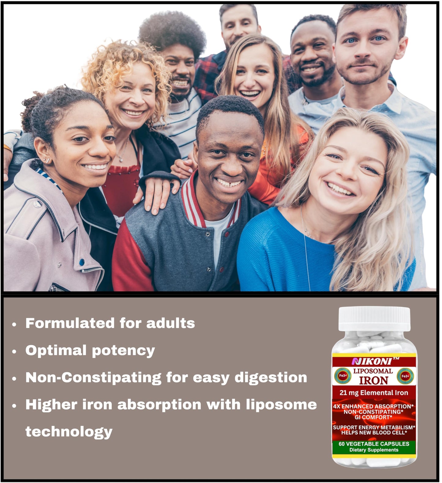 Nikoni Liposomal Iron 21 mg Capsules Promotes Red Blood Cells.
