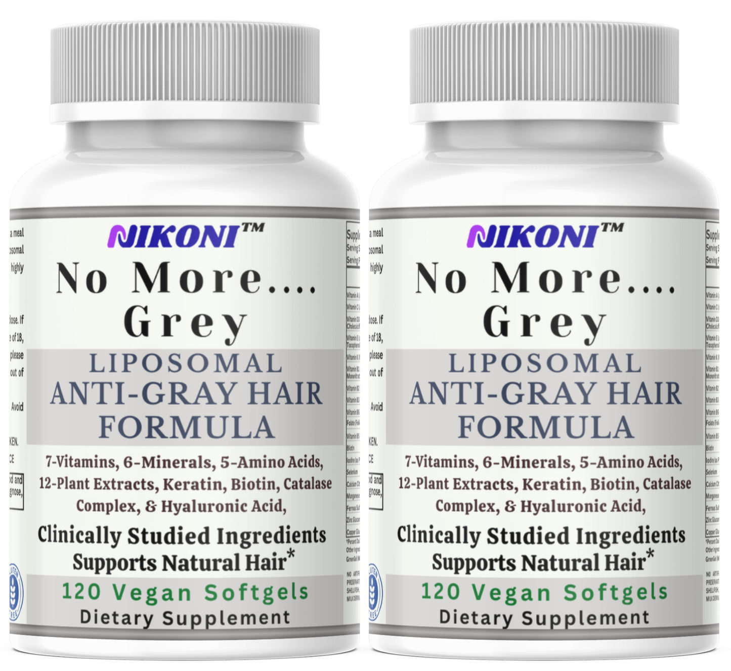 Nikoni Liposomal Anti Gray Hair Formula – 7 Vitamins, 6 Minerals, 5 Amino Acids & 12 Plant Extracts, for Healthy Hair Maintenance– 120 Vegan Softgels