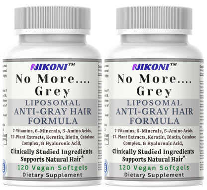Nikoni Liposomal Anti Gray Hair Formula – 7 Vitamins, 6 Minerals, 5 Amino Acids & 12 Plant Extracts, for Healthy Hair Maintenance– 120 Vegan Softgels