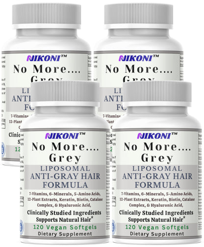 Nikoni Liposomal Anti Gray Hair Formula – 7 Vitamins, 6 Minerals, 5 Amino Acids & 12 Plant Extracts, for Healthy Hair Maintenance– 120 Vegan Softgels