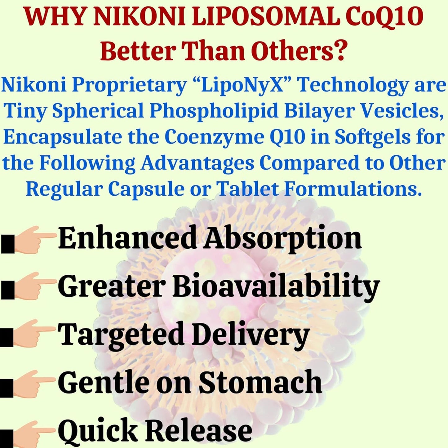Nikoni Liposomal CoQ10 1000mg Vegan Softges, Supports Heart, Brain & Energy