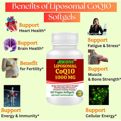 Nikoni Liposomal CoQ10 1000mg Vegan Softges, Supports Heart, Brain & Energy