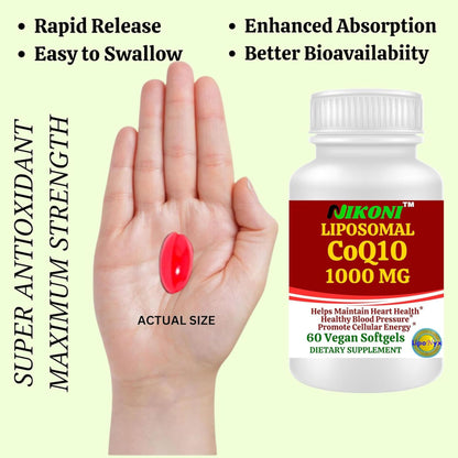 Nikoni Liposomal CoQ10 1000mg Vegan Softges, Supports Heart, Brain & Energy