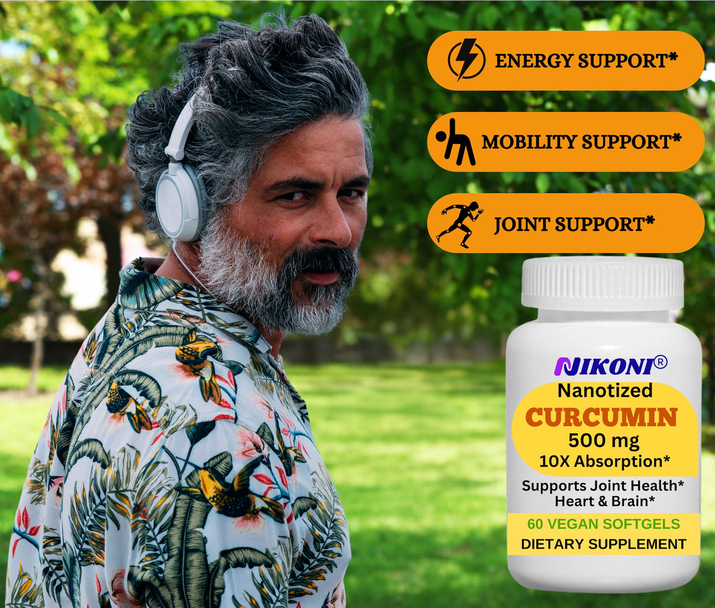 Nikoni Nanotized Curcumin Softgels, Supports Joint, Heart, & Immunity.
