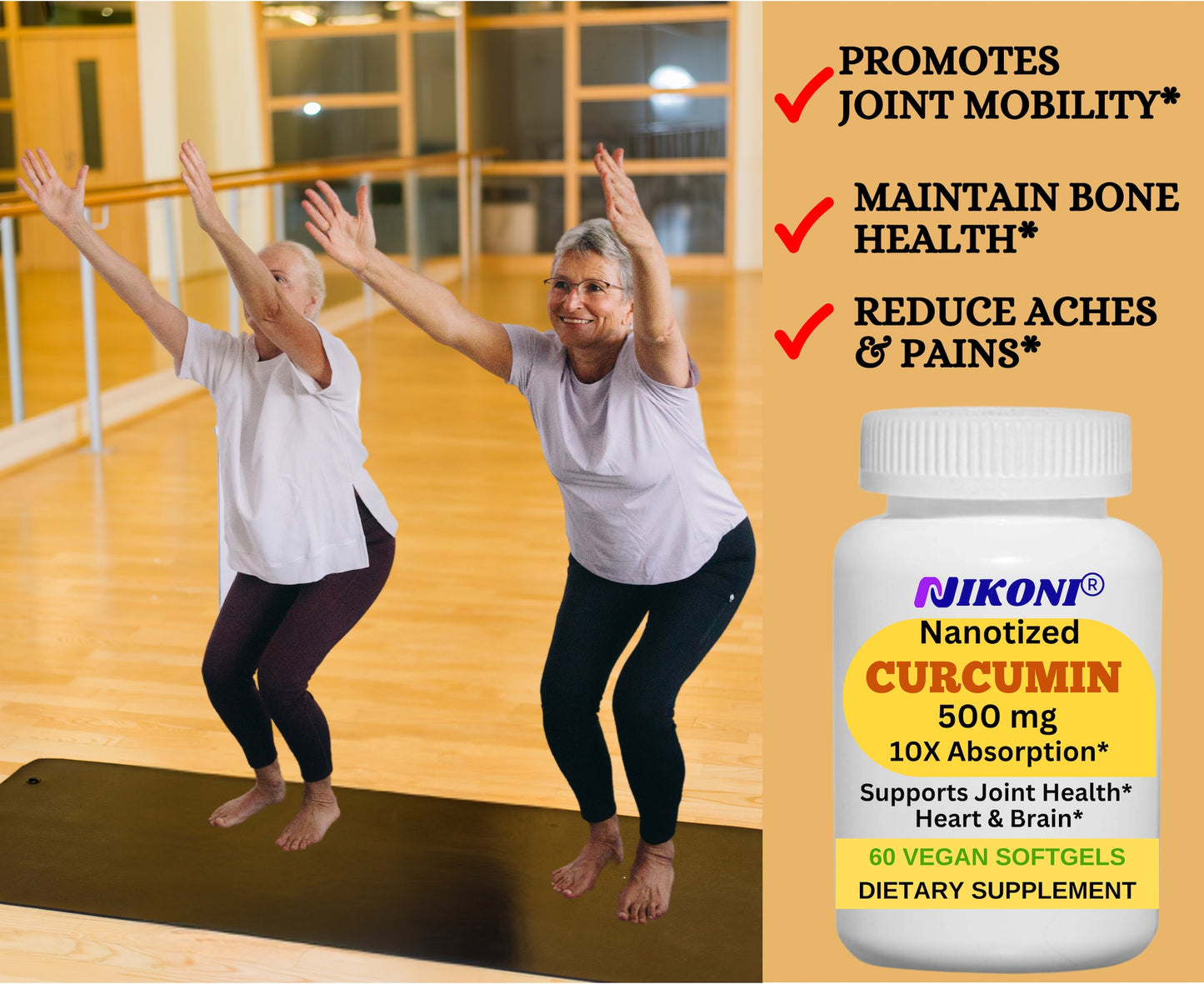 Nikoni Nanotized Curcumin Softgels, Supports Joint, Heart, & Immunity.