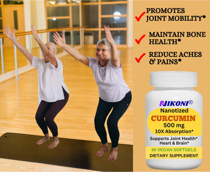 Nikoni Nanotized Curcumin Softgels, Supports Joint, Heart, & Immunity.