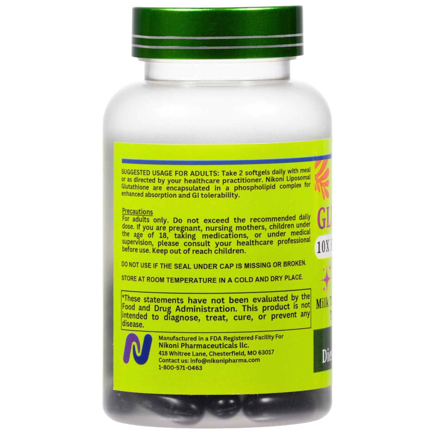 Nikoni Liposomal Glutathione 2600 mg Softgels for Skin Health, Immune Health, and Detox.