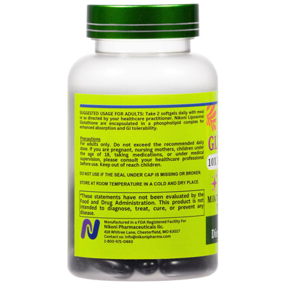 Nikoni Liposomal Glutathione 2600 mg Softgels for Skin Health, Immune Health, and Detox.