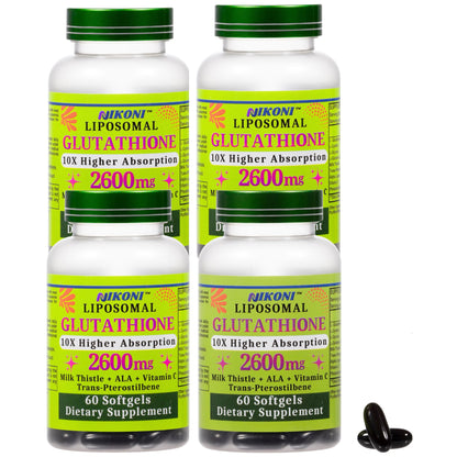 Nikoni Liposomal Glutathione 2600 mg Softgels for Skin Health, Immune Health, and Detox.