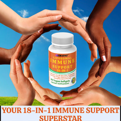 Nikoni Vegan Liposomal Immune Support Softgels – 18-in-1 Formula with Vitamin C, Zinc, Vitamin D3, Echinacea, Elderberry & Curcumin Vegan Softgels