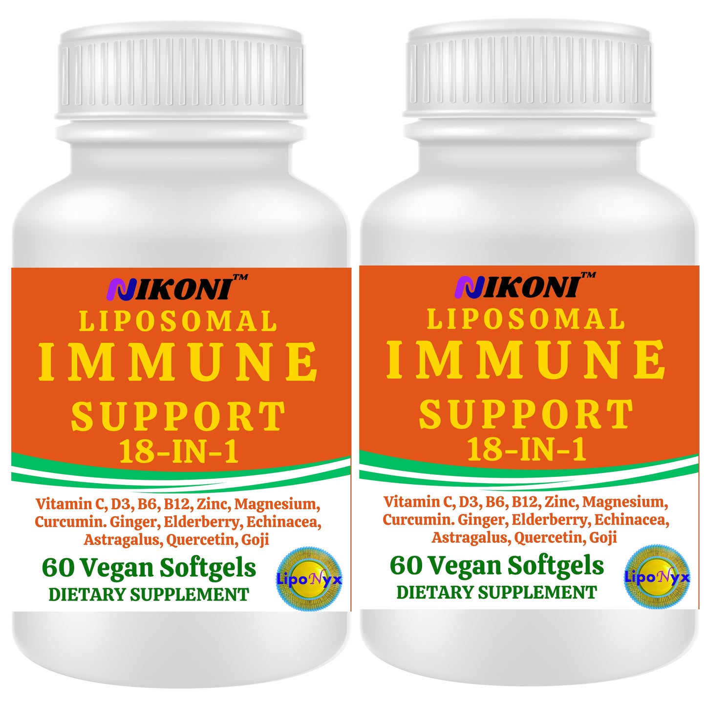 Nikoni Vegan Liposomal Immune Support Softgels – 18-in-1 Formula with Vitamin C, Zinc, Vitamin D3, Echinacea, Elderberry & Curcumin Vegan Softgels