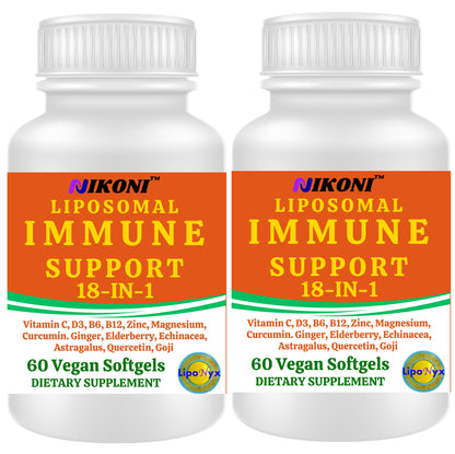 Nikoni Vegan Liposomal Immune Support Softgels – 18-in-1 Formula with Vitamin C, Zinc, Vitamin D3, Echinacea, Elderberry & Curcumin Vegan Softgels