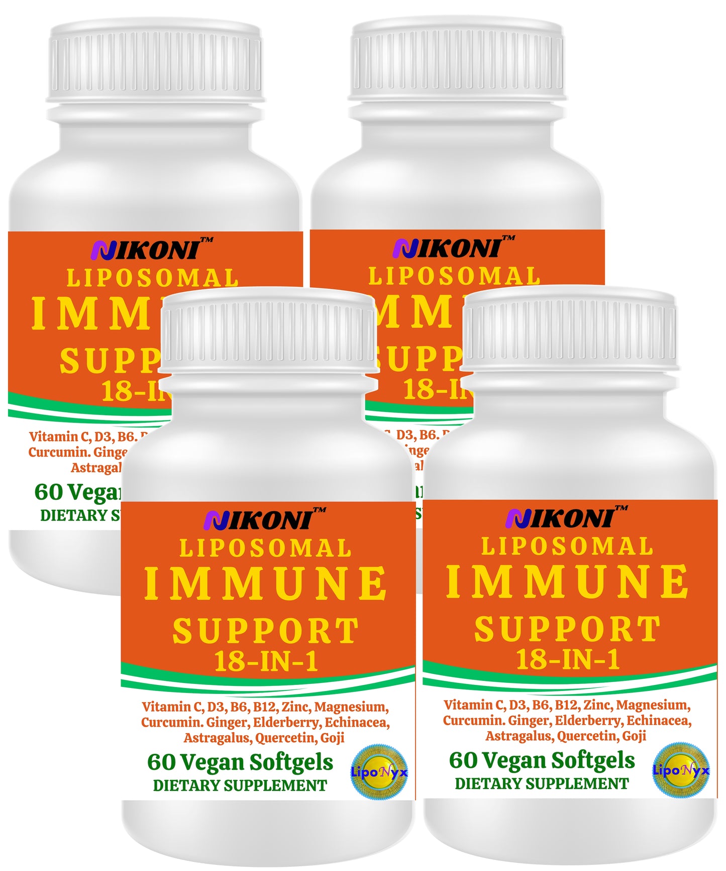 Nikoni Vegan Liposomal Immune Support Softgels – 18-in-1 Formula with Vitamin C, Zinc, Vitamin D3, Echinacea, Elderberry & Curcumin Vegan Softgels