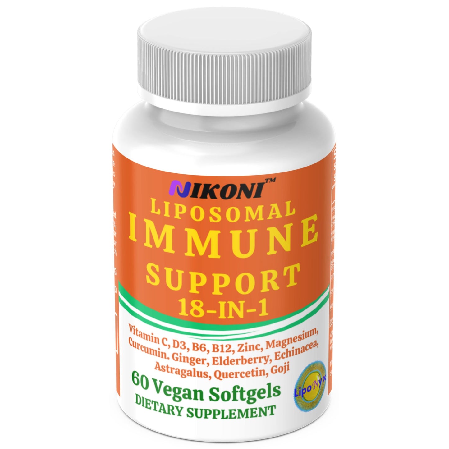 Nikoni Vegan Liposomal Immune Support Softgels – 18-in-1 Formula with Vitamin C, Zinc, Vitamin D3, Echinacea, Elderberry & Curcumin Vegan Softgels