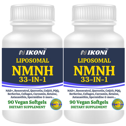 Nikoni Vegan Liposomal NMNH Softgels, 33-in-1 Formula with 1000mg NMNH per seving, NAD+ Support – Promotes Cellular Energy, Immune Health & Healthy Aging – 90 Vegan Softgels
