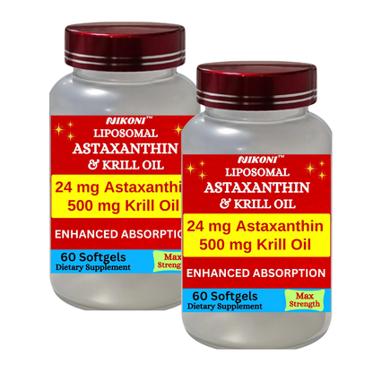 Nikoni Liposomal Astaxanthin 24mg with 500mg Krill Oil for Men & Women