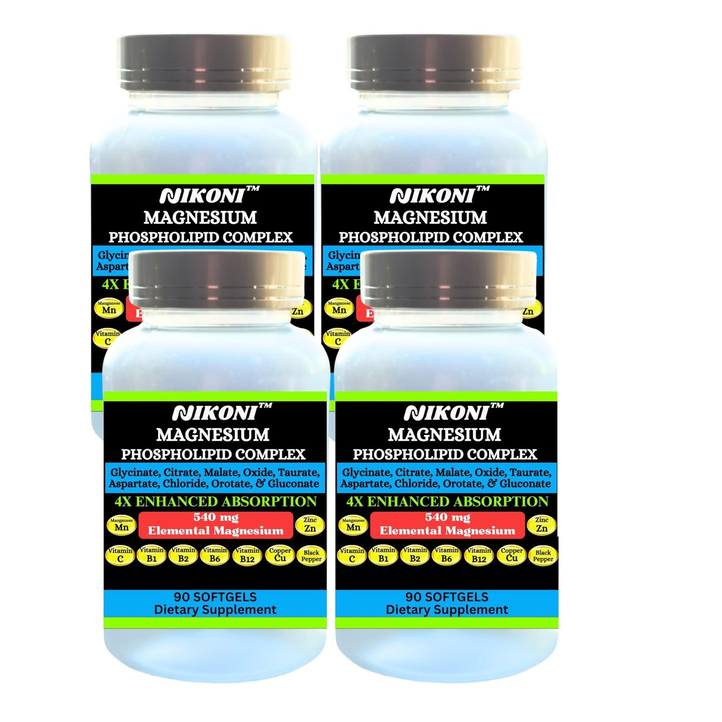 Nikoni Phospholipid Magnesium Complex 2500mg (9 Magnesium Salts, 5 Vitamins & 3 Minerals) Softgels