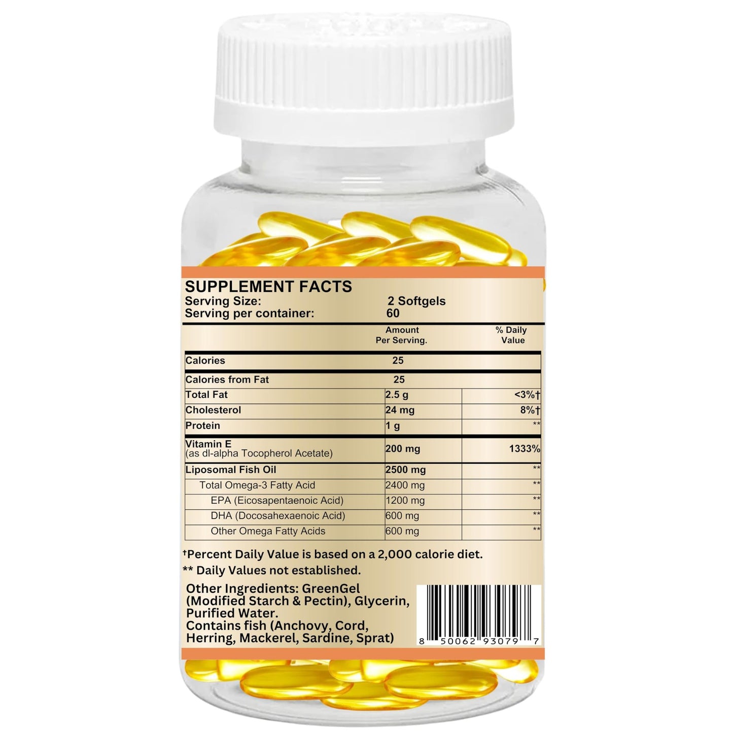 Nikoni Liposomal Lemon Flavored Fish Oil 2400 mg with 200 mg of Vitamin E  Vegan Softgels