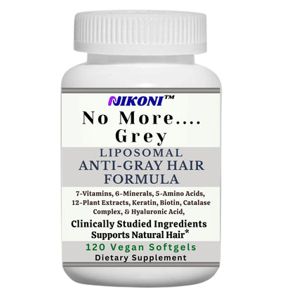 Nikoni Liposomal Anti Gray Hair Formula – 7 Vitamins, 6 Minerals, 5 Amino Acids & 12 Plant Extracts, for Healthy Hair Maintenance– 120 Vegan Softgels