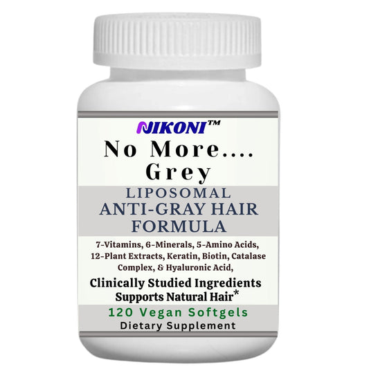 Nikoni Liposomal Anti Gray Hair Formula – 7 Vitamins, 6 Minerals, 5 Amino Acids & 12 Plant Extracts, for Healthy Hair Maintenance– 120 Vegan Softgels