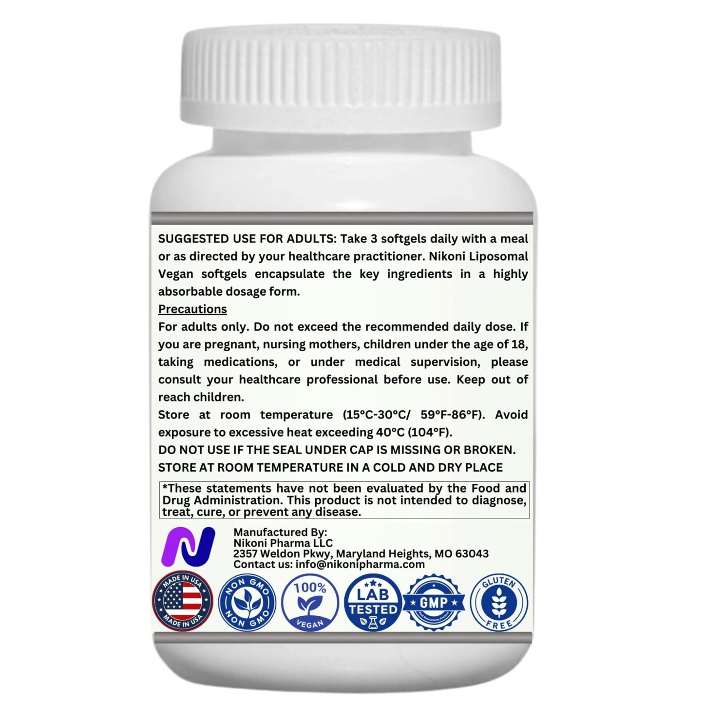 Nikoni Liposomal Anti Gray Hair Formula – 7 Vitamins, 6 Minerals, 5 Amino Acids & 12 Plant Extracts, for Healthy Hair Maintenance– 120 Vegan Softgels