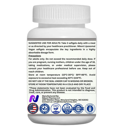 Nikoni Liposomal Anti Gray Hair Formula – 7 Vitamins, 6 Minerals, 5 Amino Acids & 12 Plant Extracts, for Healthy Hair Maintenance– 120 Vegan Softgels