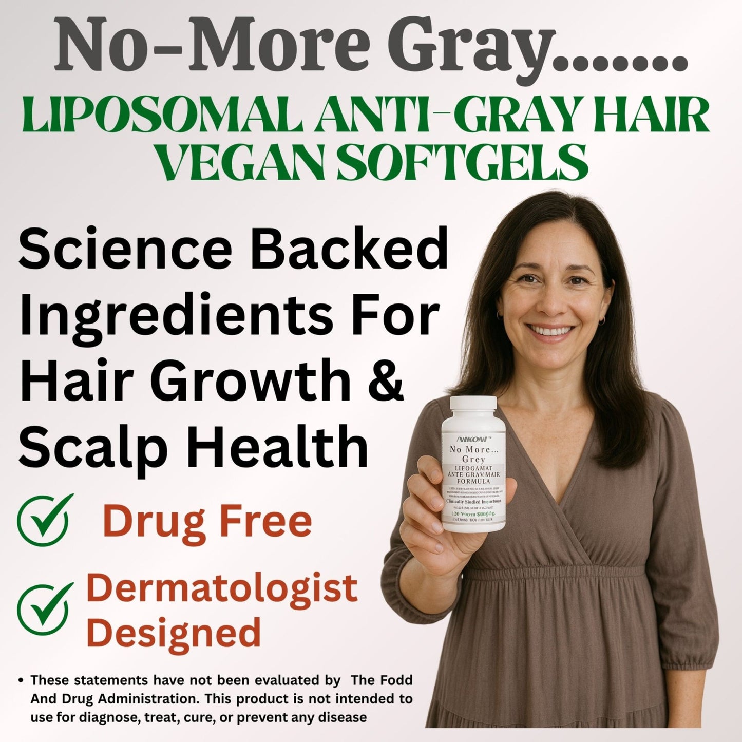 Nikoni Liposomal Anti Gray Hair Formula – 7 Vitamins, 6 Minerals, 5 Amino Acids & 12 Plant Extracts, for Healthy Hair Maintenance– 120 Vegan Softgels