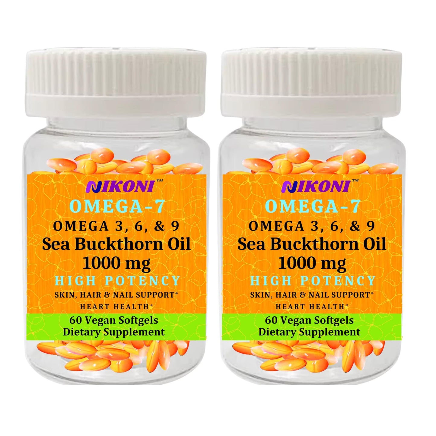 Nikoni Organic Sea Buckthorn Oil Vegan Softgels forr Healthy Skin, Hair, Nails