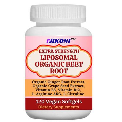 Nikoni Organic Liposomal Beet Root  Vegan Softgels, 1000 mg for Circulatory Support