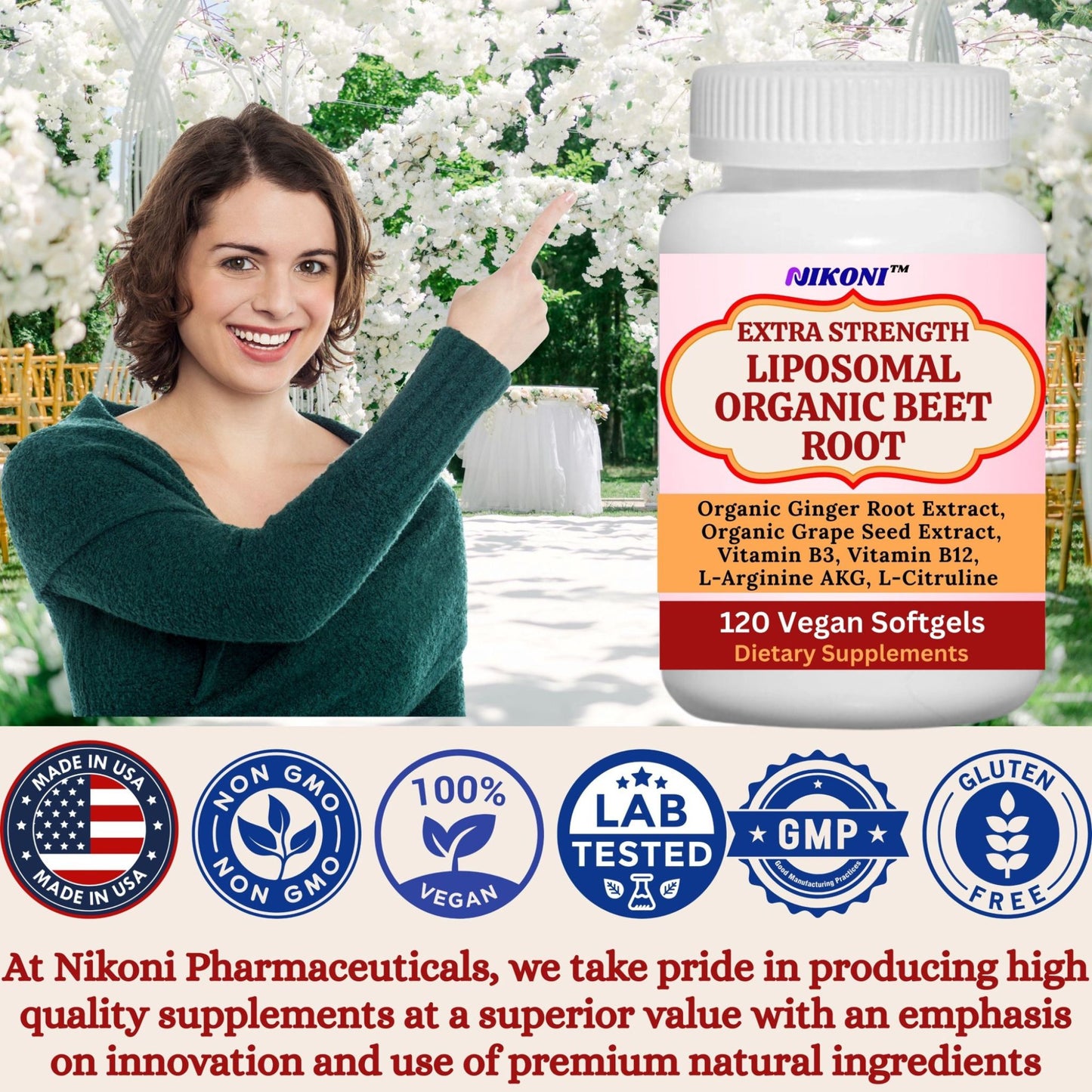 Nikoni Organic Liposomal Beet Root  Vegan Softgels, 1000 mg for Circulatory Support