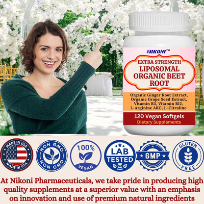Nikoni Organic Liposomal Beet Root  Vegan Softgels, 1000 mg for Circulatory Support