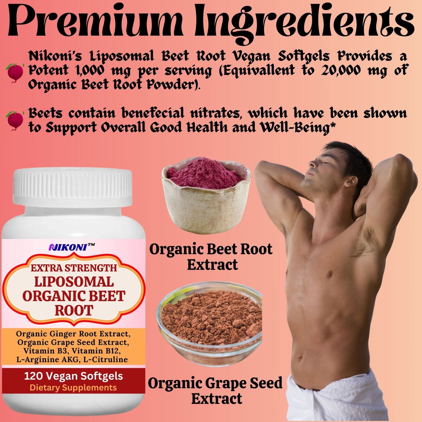 Nikoni Organic Liposomal Beet Root  Vegan Softgels, 1000 mg for Circulatory Support