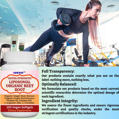 Nikoni Organic Liposomal Beet Root  Vegan Softgels, 1000 mg for Circulatory Support