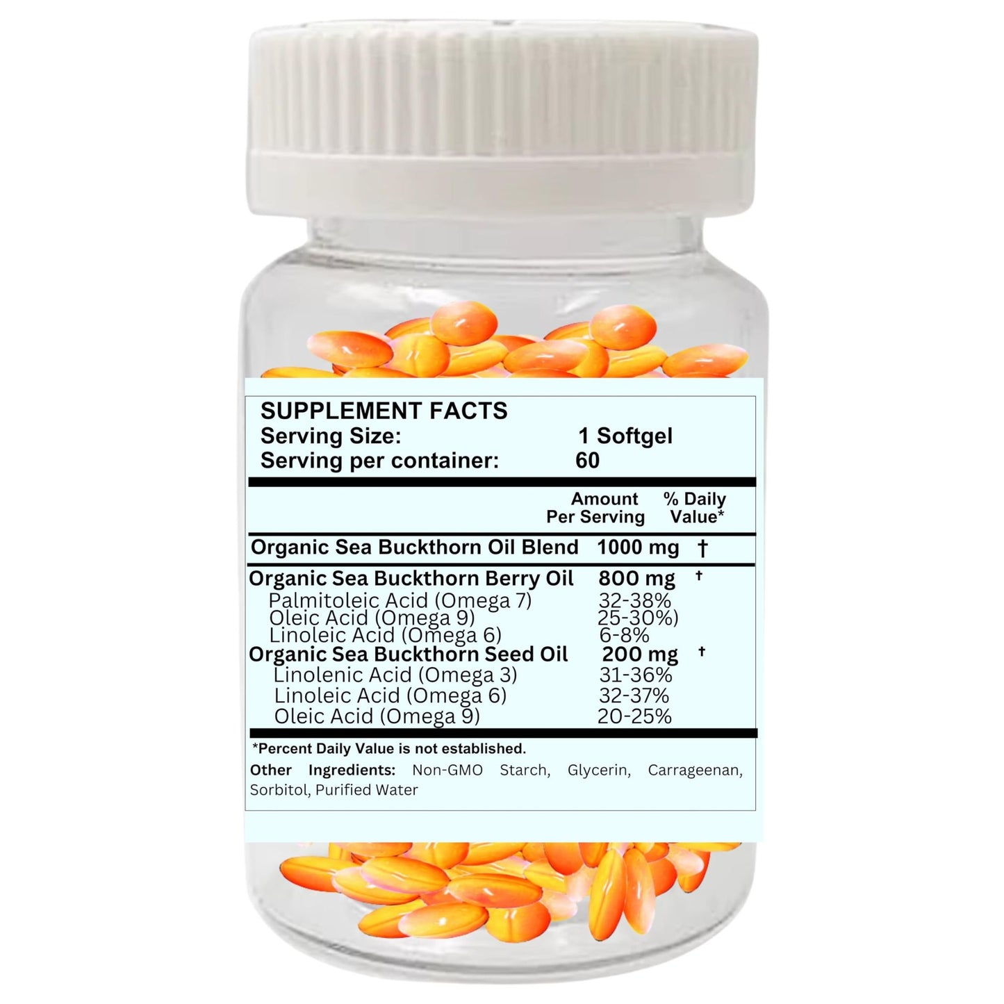 Nikoni Organic Sea Buckthorn Oil Vegan Softgels forr Healthy Skin, Hair, Nails