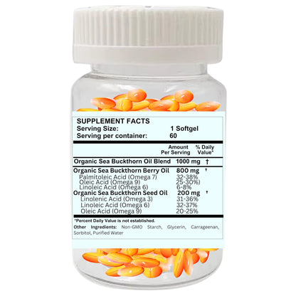 Nikoni Organic Sea Buckthorn Oil Vegan Softgels forr Healthy Skin, Hair, Nails