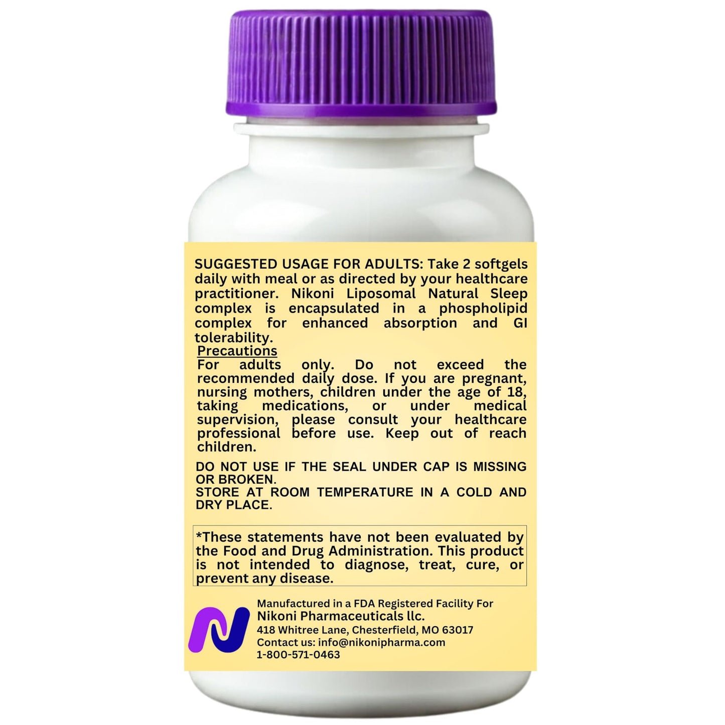 Nikoni Liposomal Natural Sleep Aid Softgels, Supports Natural Sleep