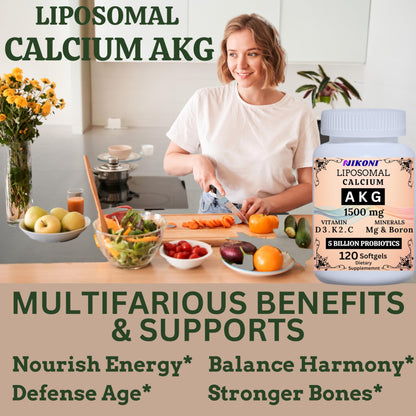 Liposomal Calcium AKG 1500mg, Vitamin C, D3, K2, Mg+ & Probiotics Soft gels