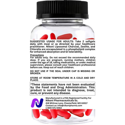 Nikoni Vegan Liposomal Zeolite, Activated Charcoal & Organic Chlorella, Supports Full Body Detox