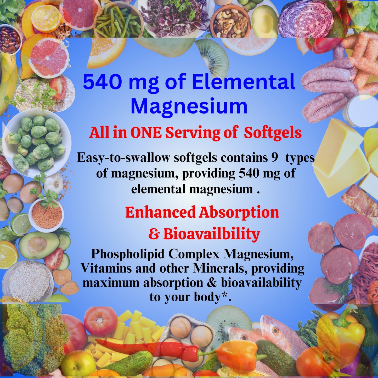 Nikoni Phospholipid Magnesium Complex 2500mg (9 Magnesium Salts, 5 Vitamins & 3 Minerals) Softgels