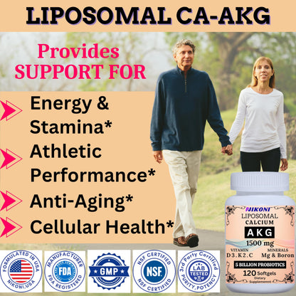Liposomal Calcium AKG 1500mg, Vitamin C, D3, K2, Mg+ & Probiotics Soft gels