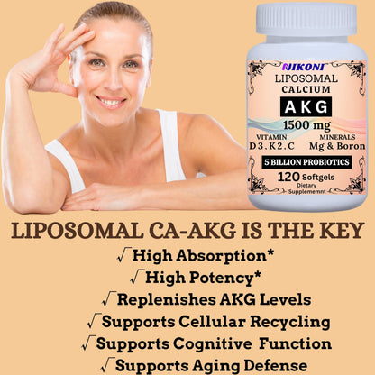 Liposomal Calcium AKG 1500mg, Vitamin C, D3, K2, Mg+ & Probiotics Soft gels