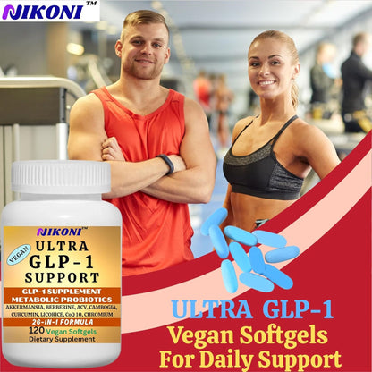 Nikoni GLP-1 Supplement with Akkermansia, Berberine, Curcumin, ACV Vegan Softgels