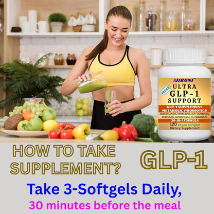 Nikoni GLP-1 Supplement with Akkermansia, Berberine, Curcumin, ACV Vegan Softgels