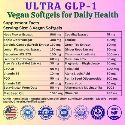 Nikoni GLP-1 Supplement with Akkermansia, Berberine, Curcumin, ACV Vegan Softgels