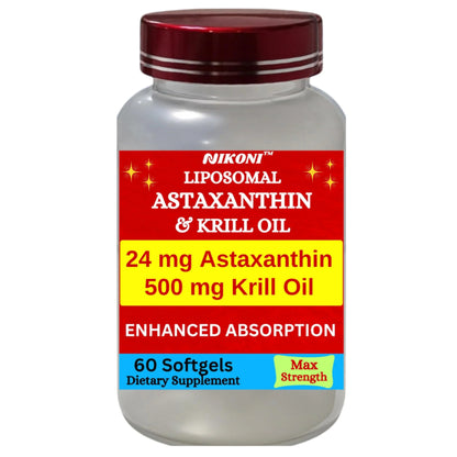 Nikoni Liposomal Astaxanthin 24mg with 500mg Krill Oil for Men & Women