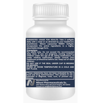 Nikoni Vegan Liposomal NMNH Softgels, 33-in-1 Formula with 1000mg NMNH per seving, NAD+ Support – Promotes Cellular Energy, Immune Health & Healthy Aging – 90 Vegan Softgels