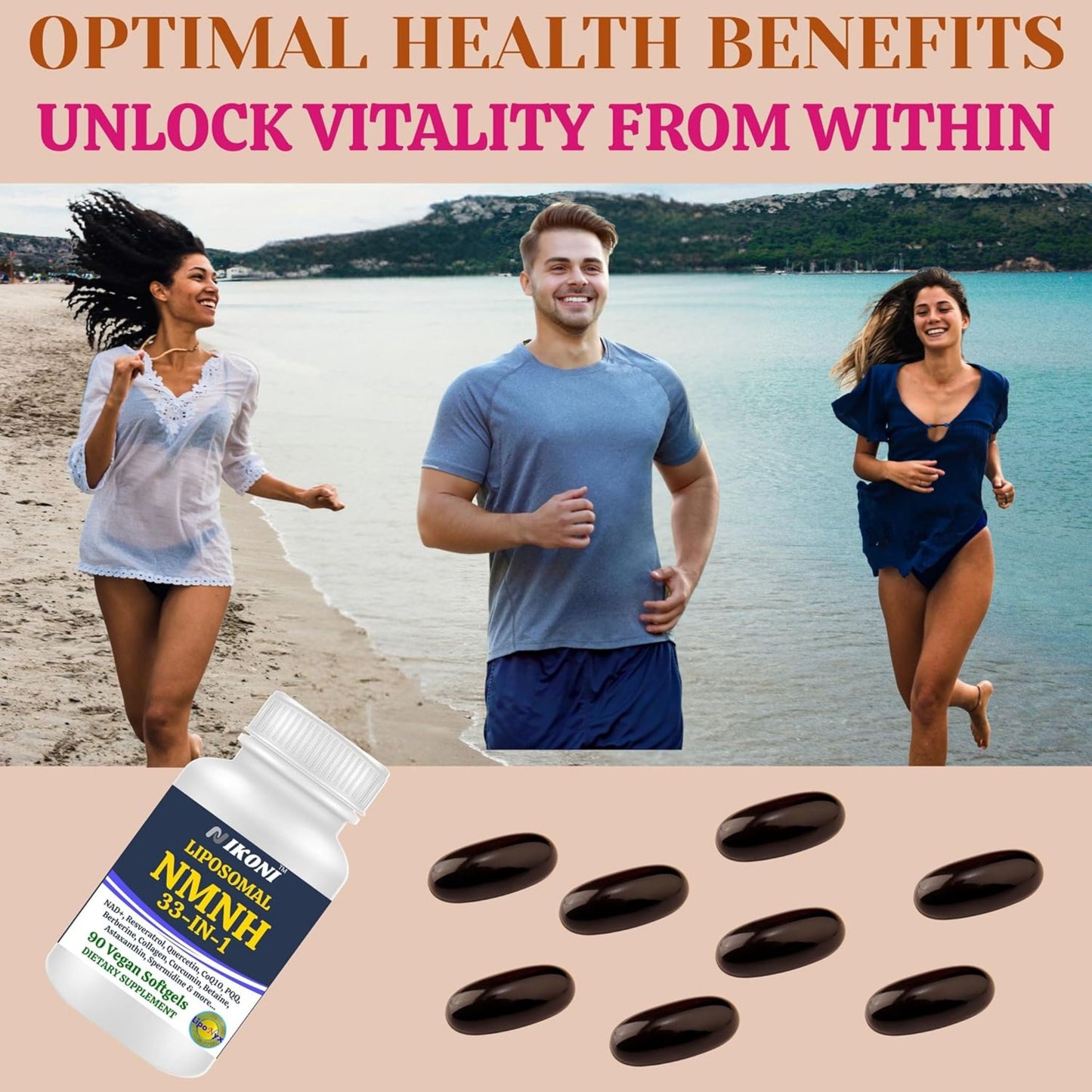 Nikoni Vegan Liposomal NMNH Softgels, 33-in-1 Formula with 1000mg NMNH per seving, NAD+ Support – Promotes Cellular Energy, Immune Health & Healthy Aging – 90 Vegan Softgels